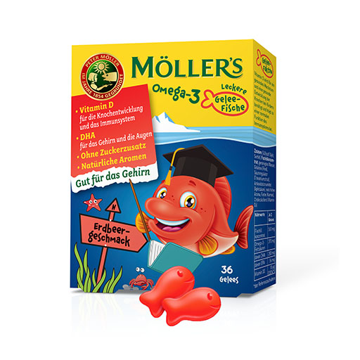 M&Ouml;LLER'S Omega-3 Gelee Fisch Erdbeere Kautabletten